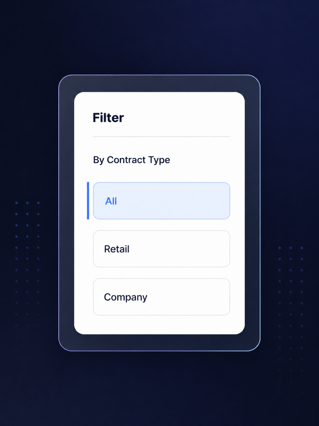 Dunes Drive contract type filter for car rental agreements