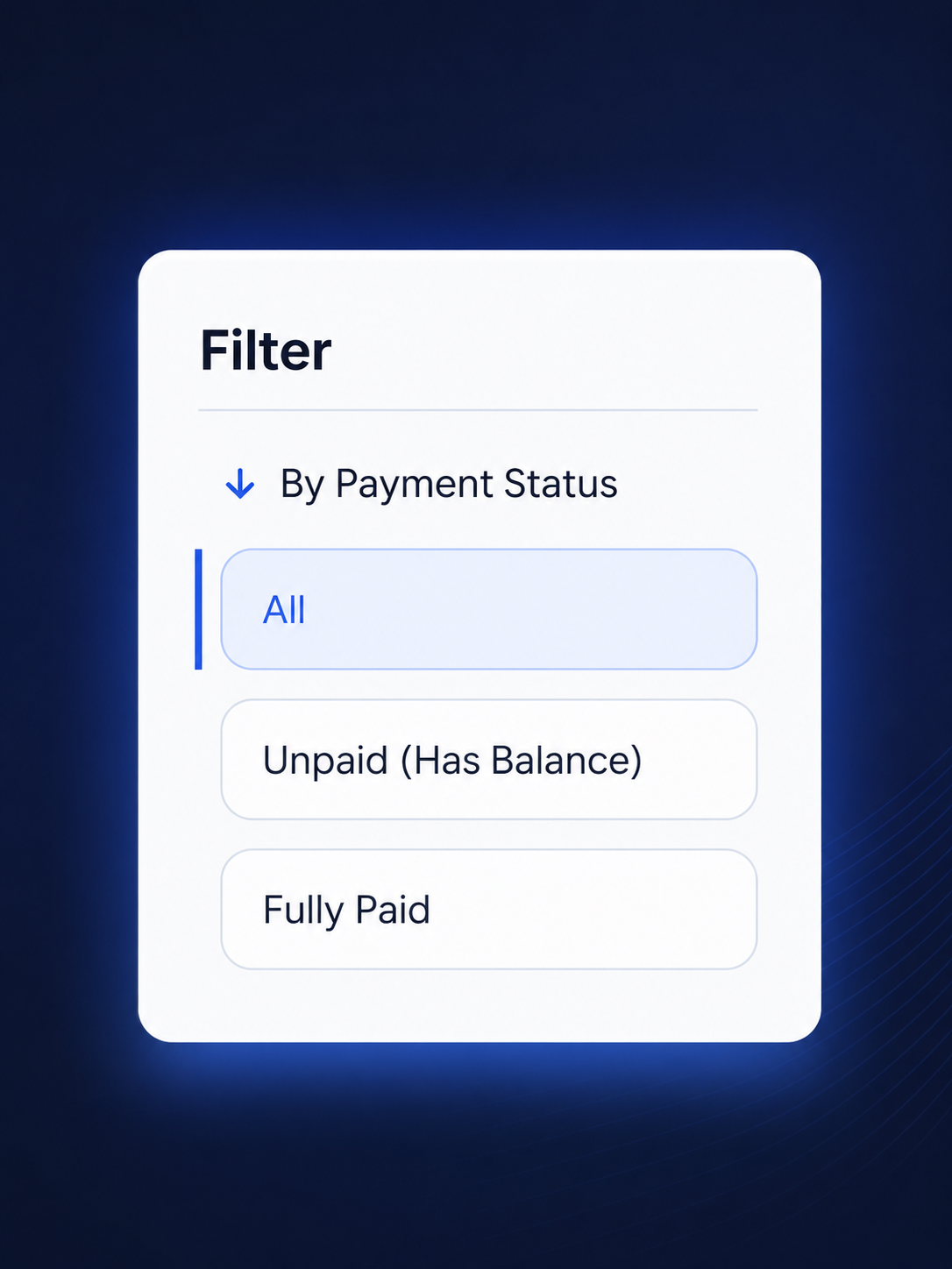 Dunes Drive rental contract payment status filter for paid and unpaid balances